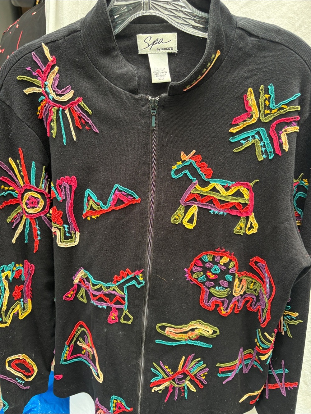 Women Black Embroidered Zip Jacket